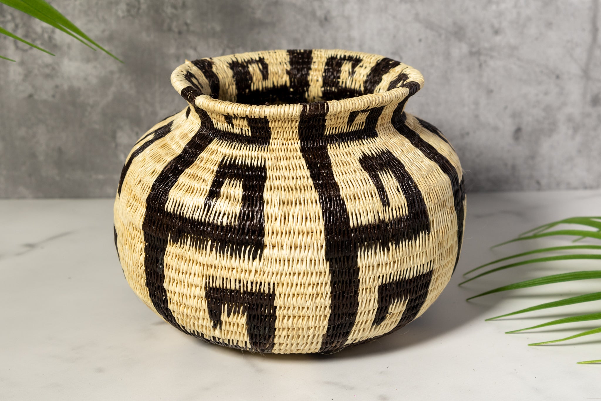 Black And White Greek Key Woven Basket