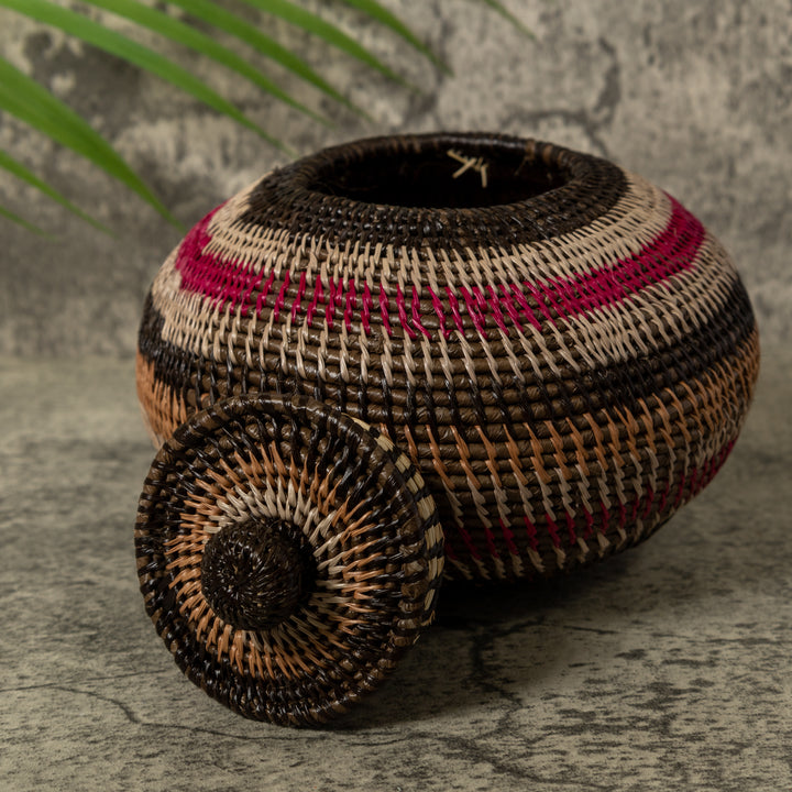 Red Gold Brown And White Rainforest Basket With Top