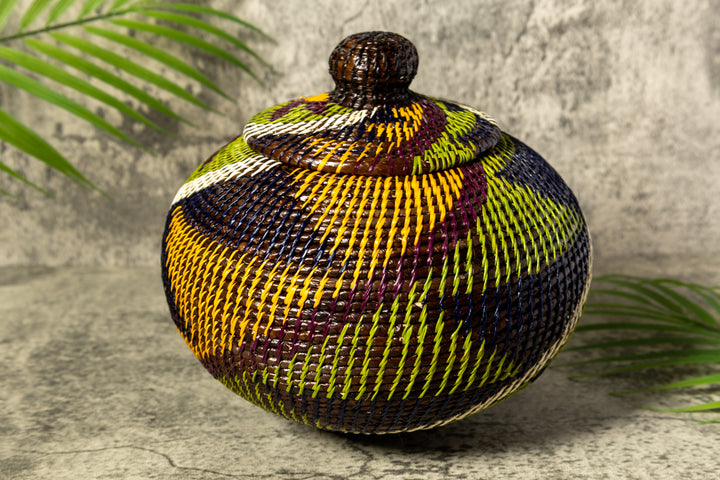 Green Swirl Woven Basket With Top