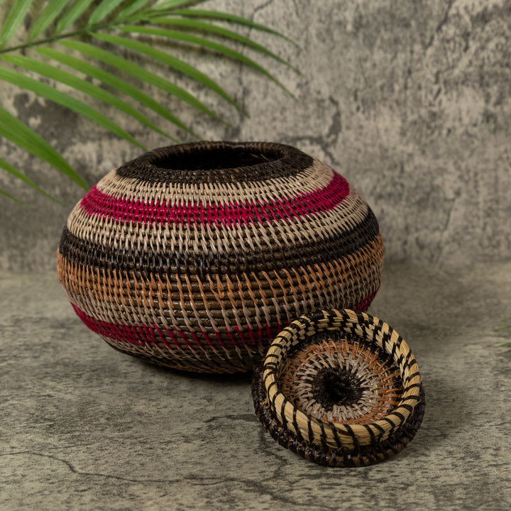 Red Gold Brown And White Rainforest Basket With Top