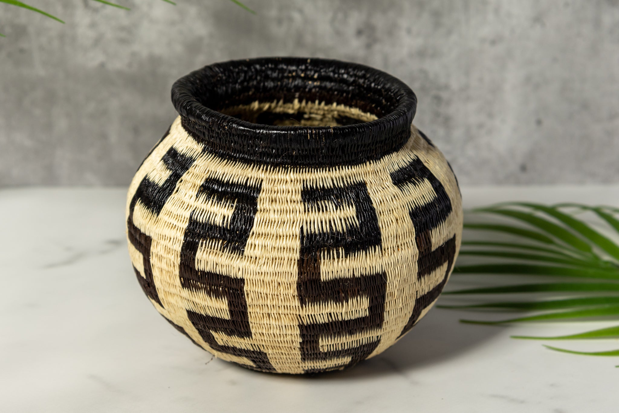 Black And White Southwest Design Woven Basket