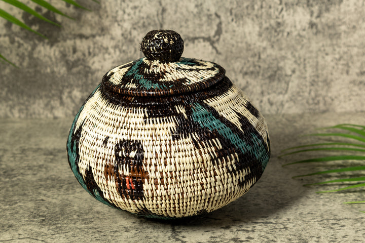 Palm Fronds Woven Basket With Top