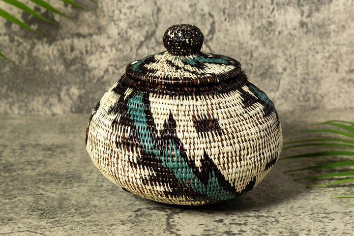 Palm Fronds Woven Basket With Top