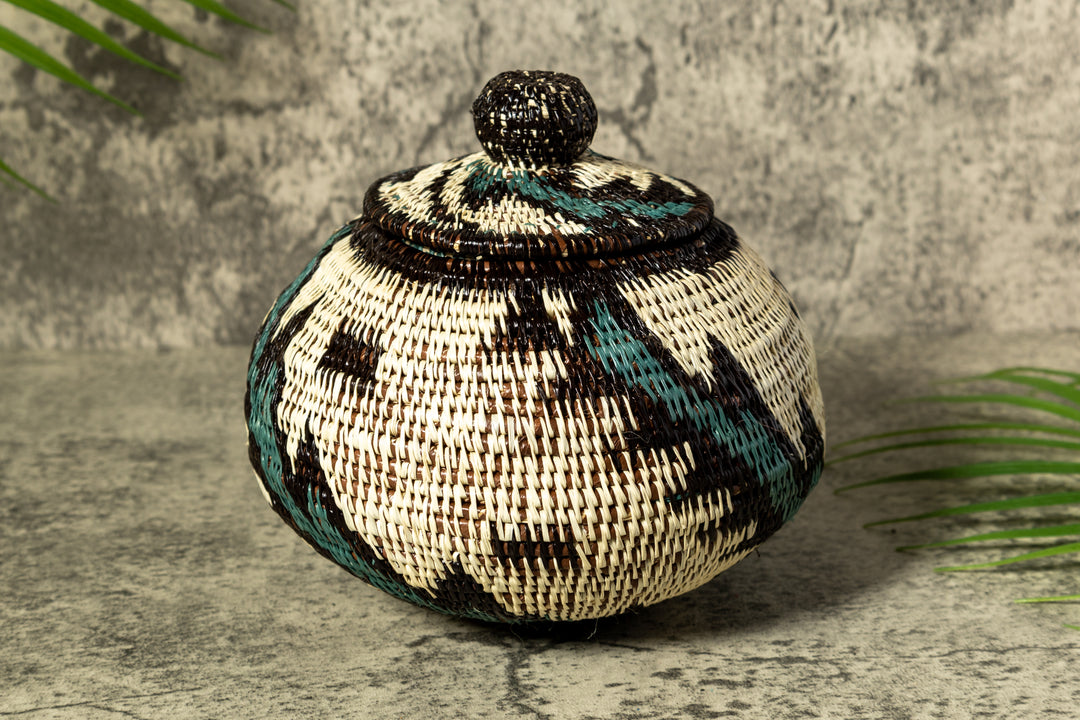 Palm Fronds Woven Basket With Top