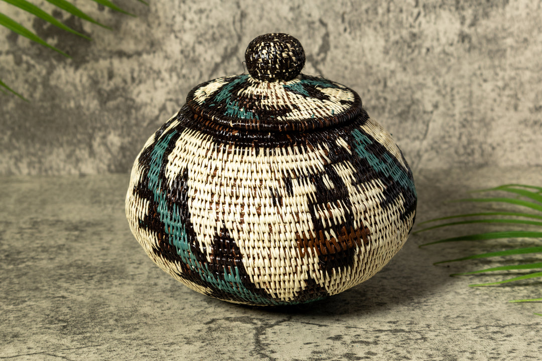 Palm Fronds Woven Basket With Top