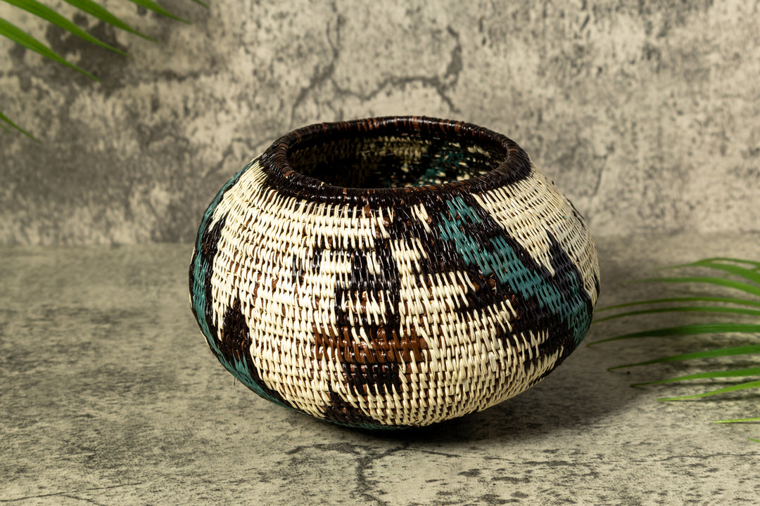 Palm Fronds Woven Basket With Top