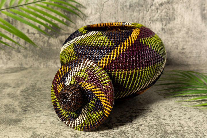 Green Swirl Woven Basket With Top