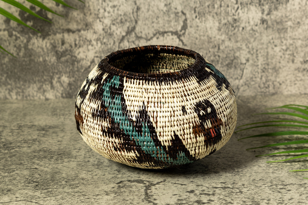 Palm Fronds Woven Basket With Top