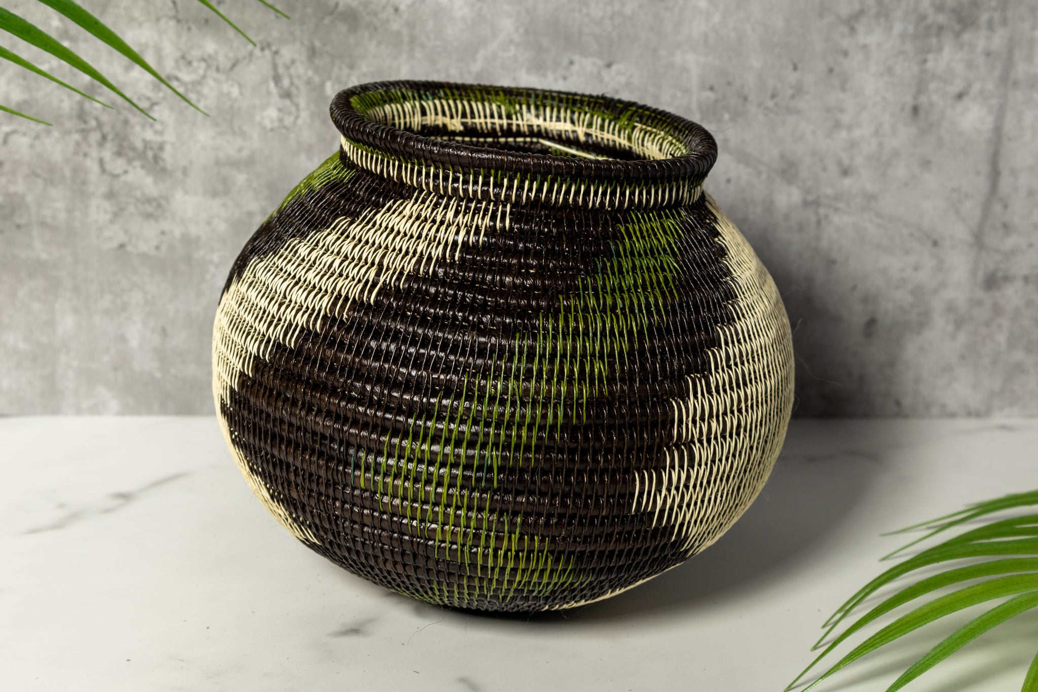 Black Green And White Woven Basket