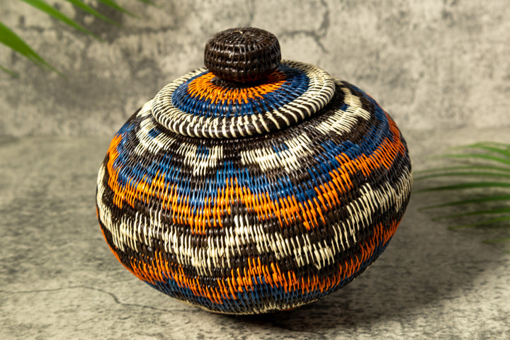 Orange Forest Fusion Woven Basket With Top