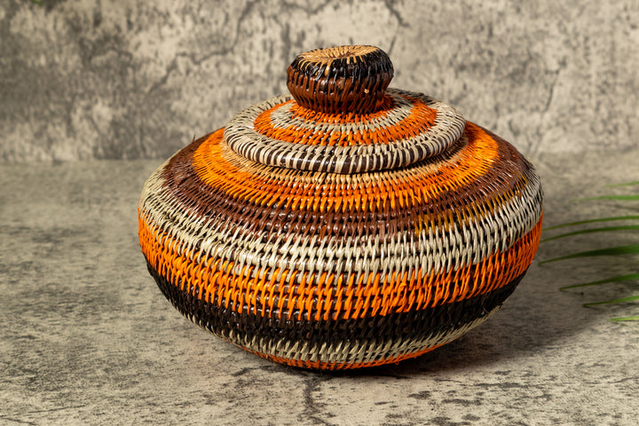 Orange Forest Fantasy Woven Basket With Top