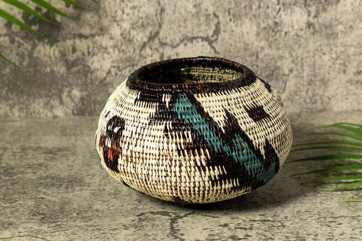 Palm Fronds Woven Basket With Top