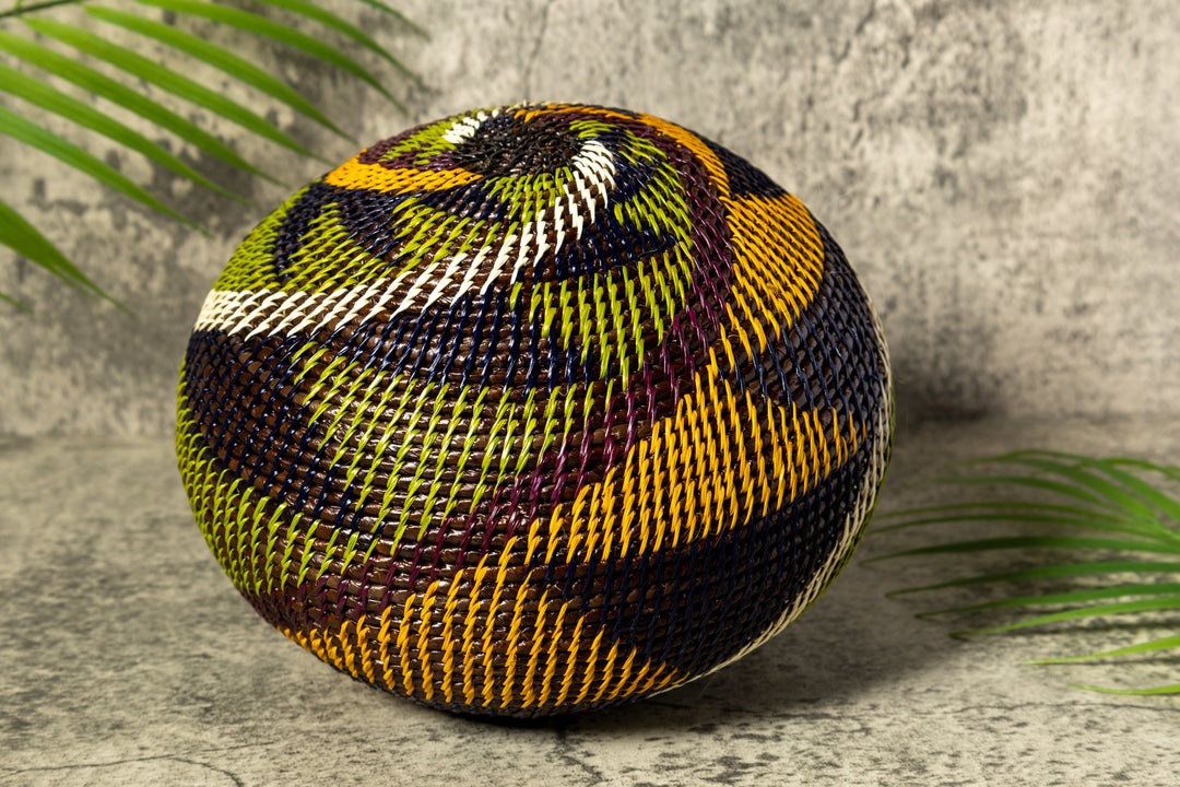Green Swirl Woven Basket With Top