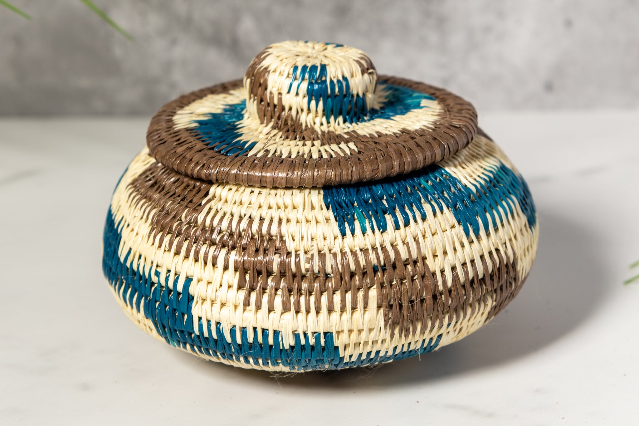 ZigZag Blue And Brown Basket With Top