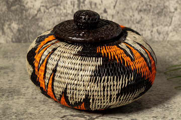 Strange Palm Frond Woven Basket With Top