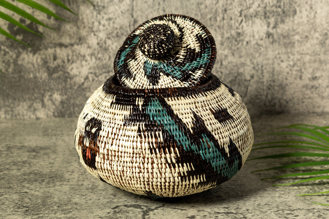 Palm Fronds Woven Basket With Top
