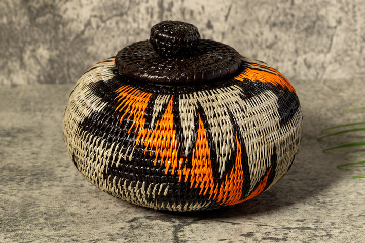 Strange Palm Frond Woven Basket With Top