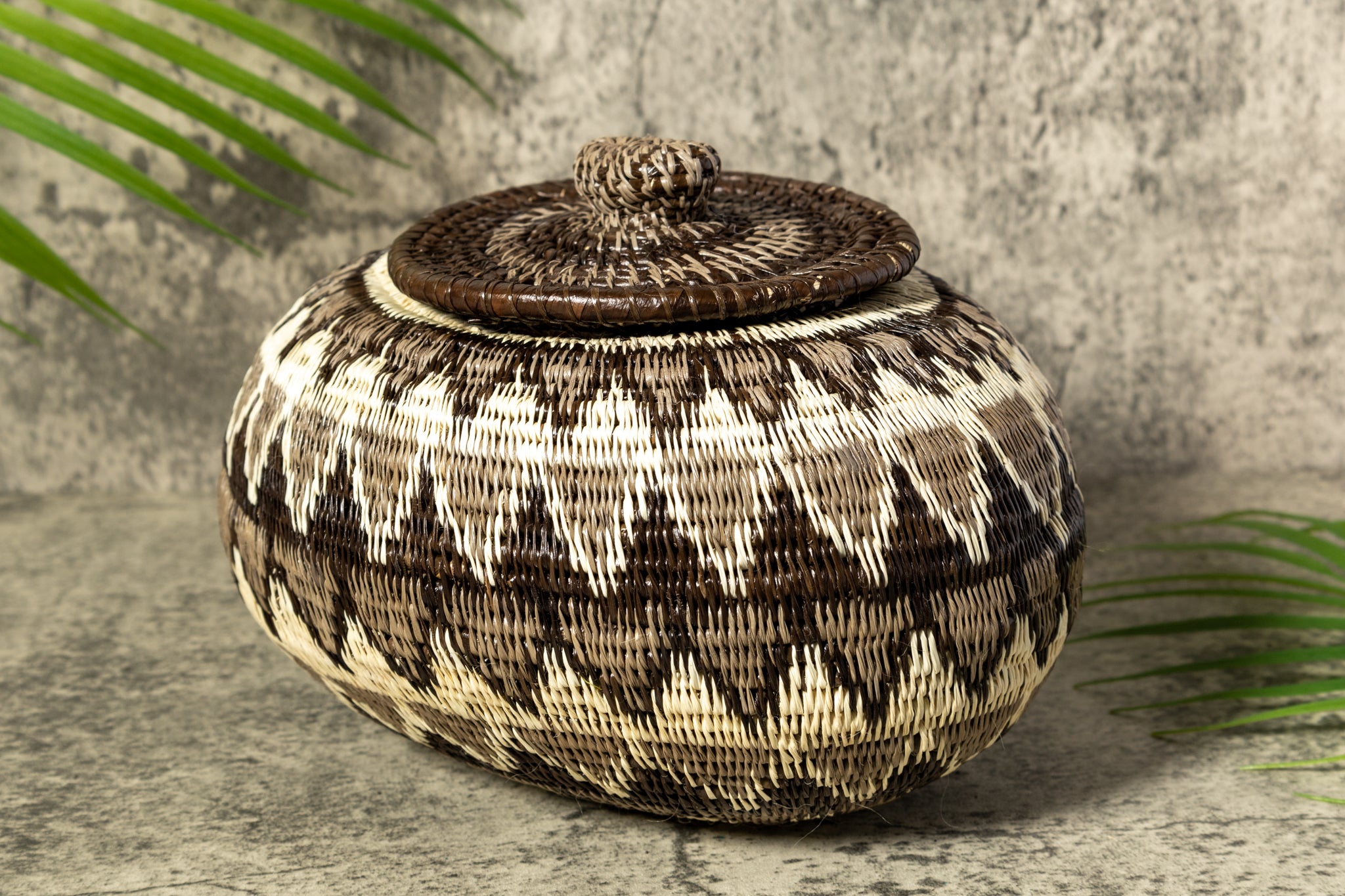 Gray Forest Melody Woven Basket With Top