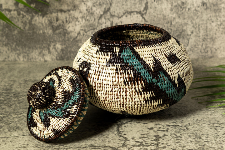 Palm Fronds Woven Basket With Top