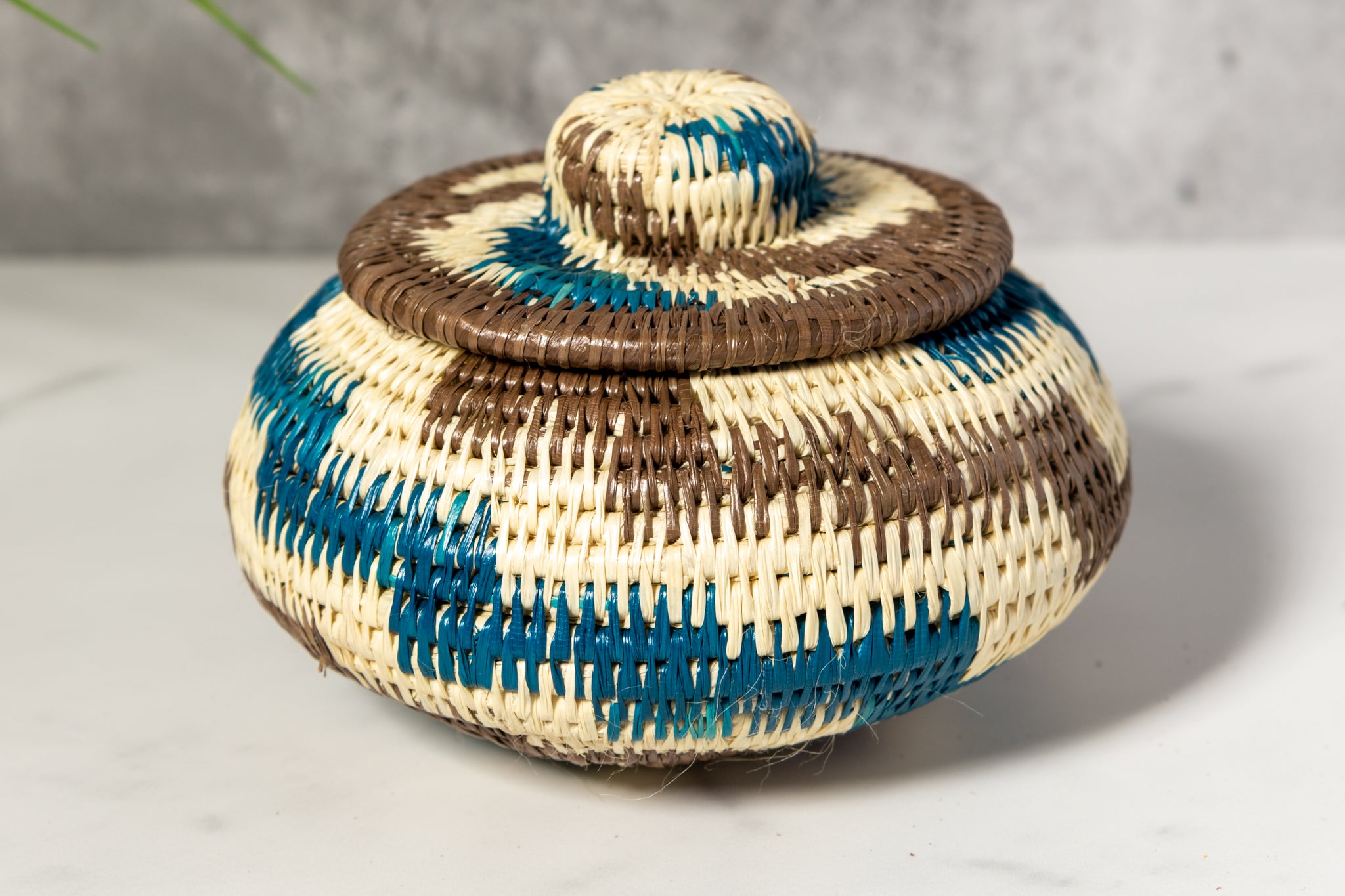 ZigZag Blue And Brown Basket With Top