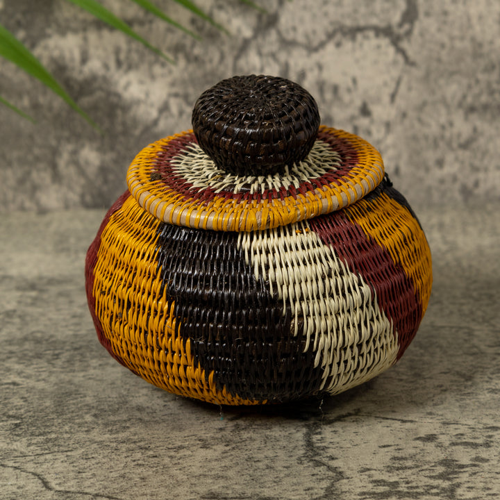 Red Black Gold And White Rainforest Basket With Top