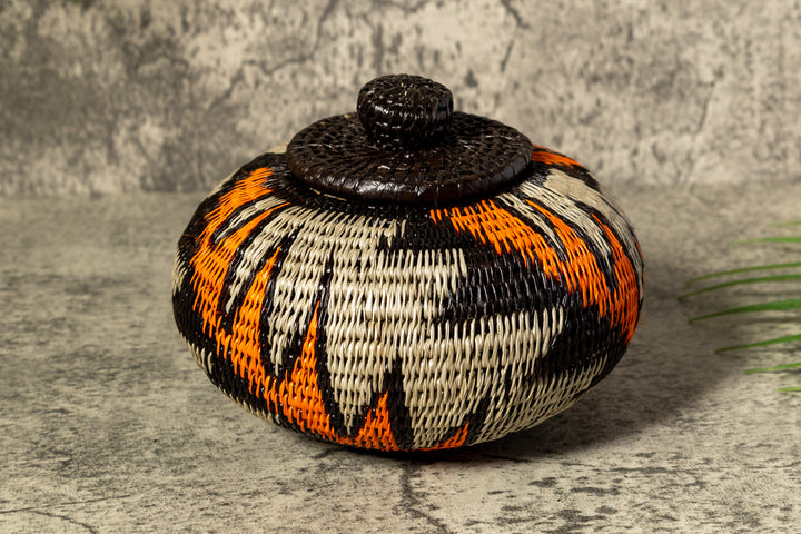Strange Palm Frond Woven Basket With Top