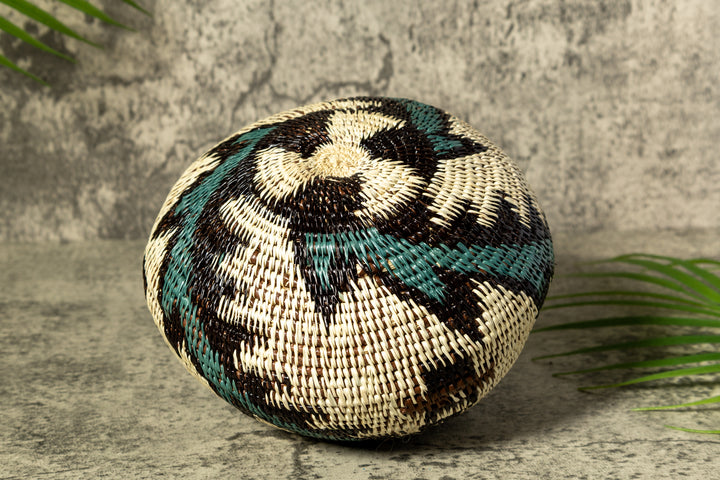 Palm Fronds Woven Basket With Top