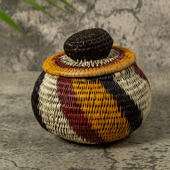 Red Black Gold And White Rainforest Basket With Top