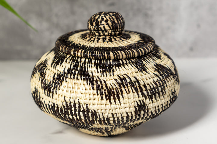 Small Black And White Rainforest Basket With Top