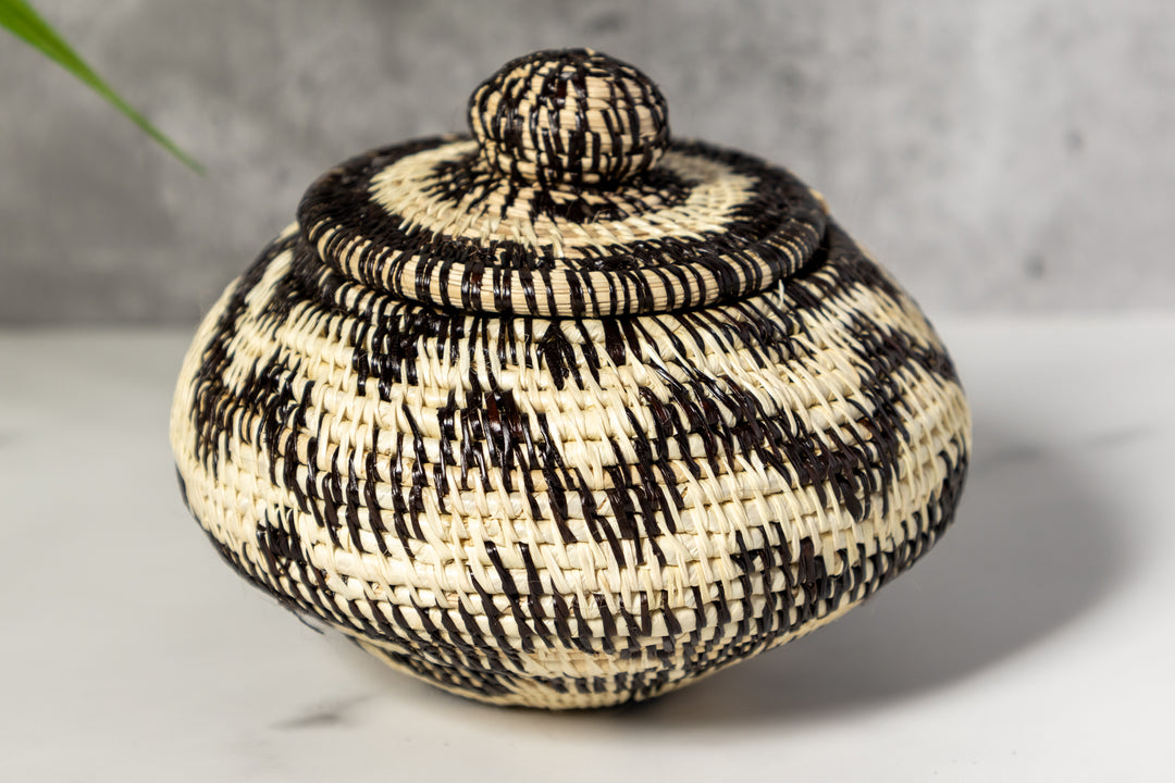 Small Black And White Rainforest Basket With Top