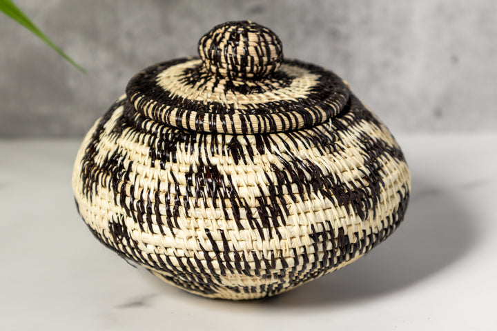 Small Black And White Rainforest Basket With Top