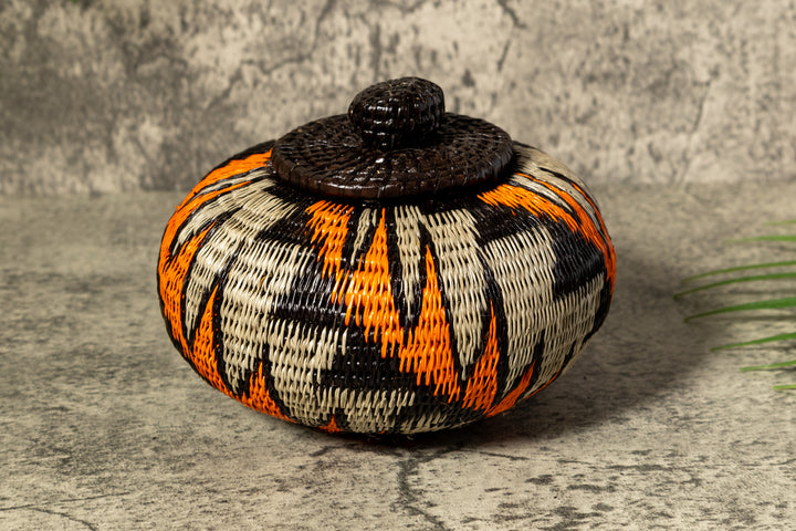 Strange Palm Frond Woven Basket With Top