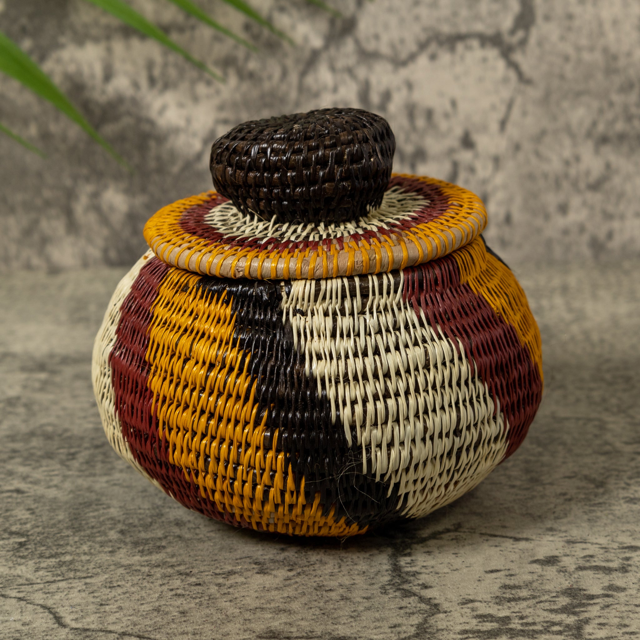 Red Black Gold And White Rainforest Basket With Top