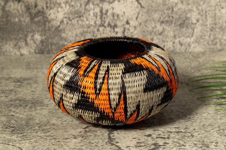 Strange Palm Frond Woven Basket With Top