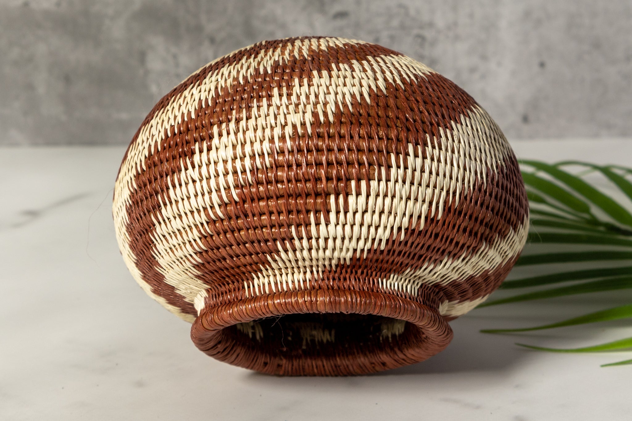 Brown And White Spiral Woven Basket