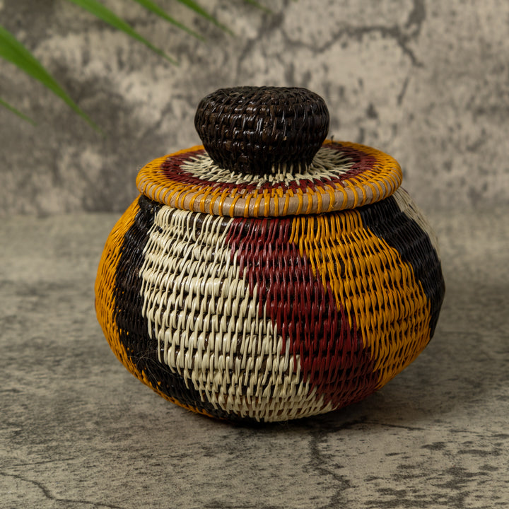 Red Black Gold And White Rainforest Basket With Top
