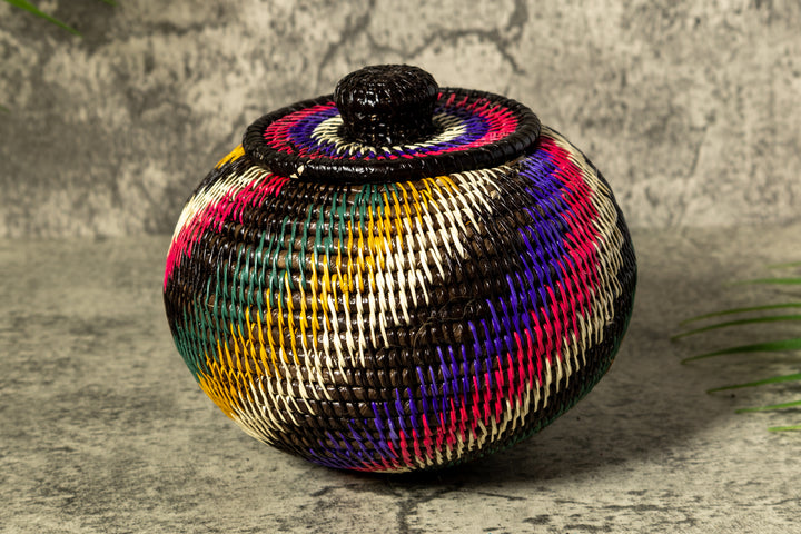 Rainforest Rainbow Swirl Woven Basket With Top