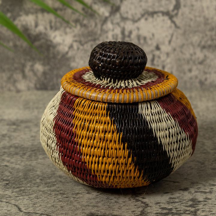 Red Black Gold And White Rainforest Basket With Top