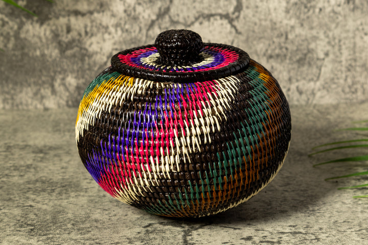 Rainforest Rainbow Swirl Woven Basket With Top