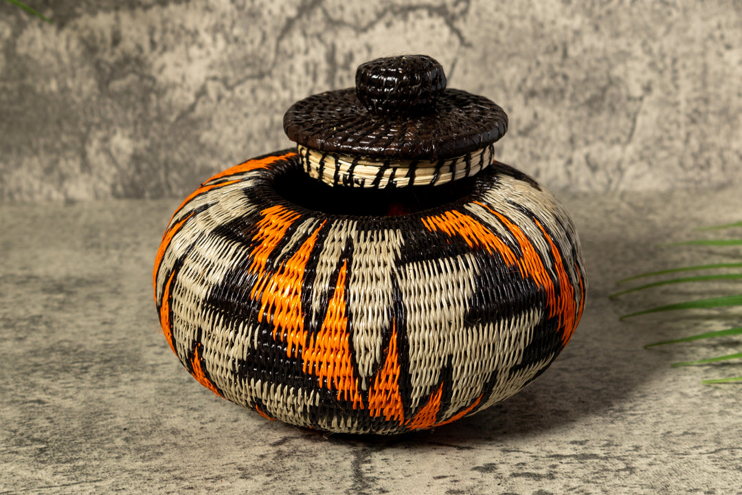 Strange Palm Frond Woven Basket With Top