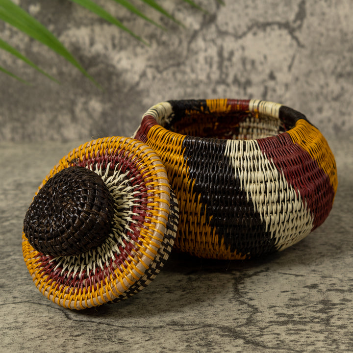 Red Black Gold And White Rainforest Basket With Top