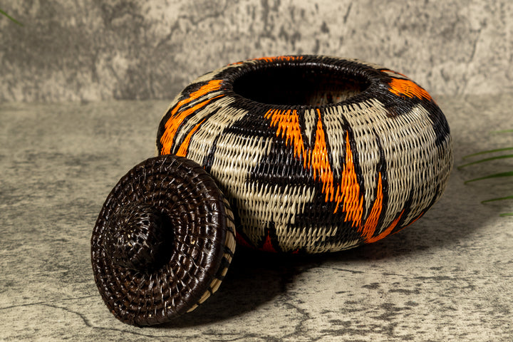Strange Palm Frond Woven Basket With Top