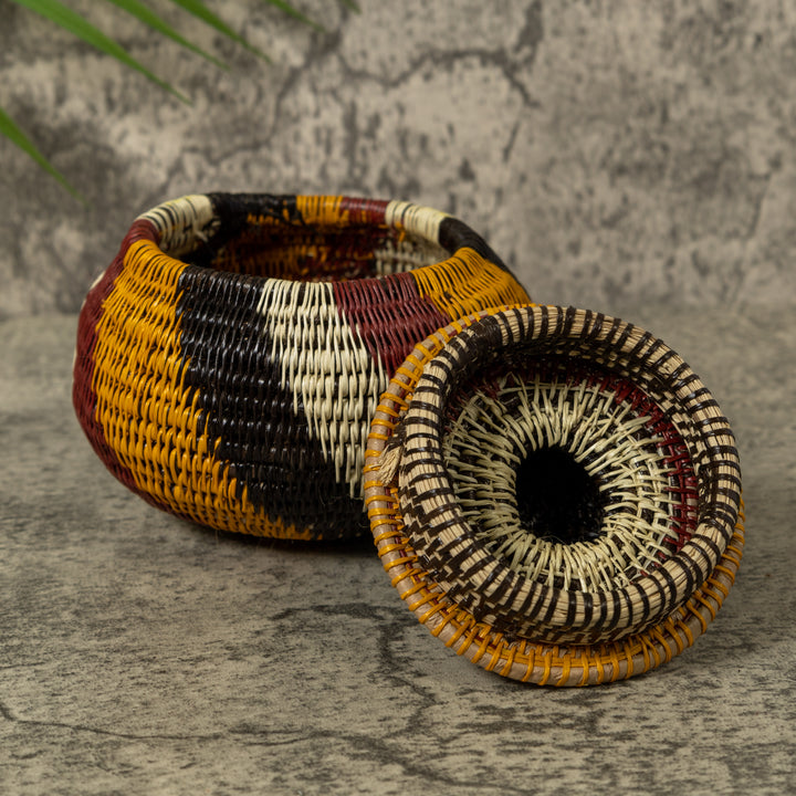 Red Black Gold And White Rainforest Basket With Top