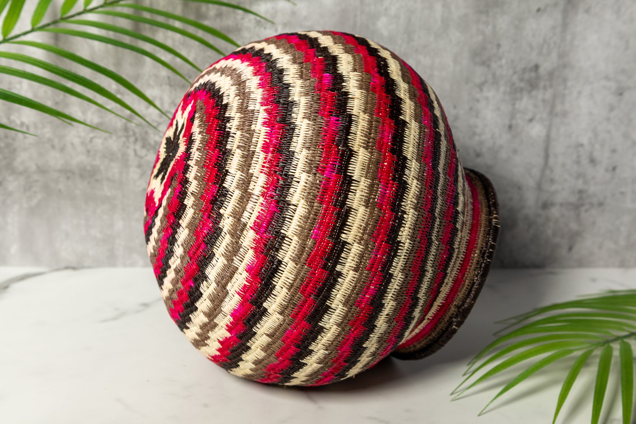 Red Black White Spiral Woven Basket