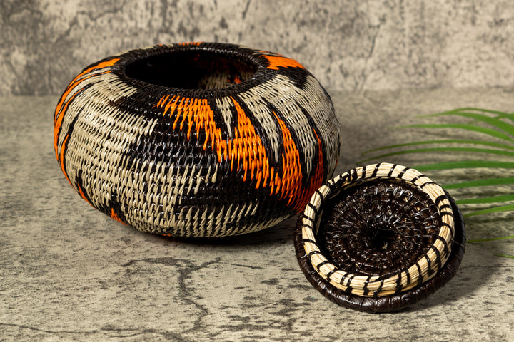 Strange Palm Frond Woven Basket With Top