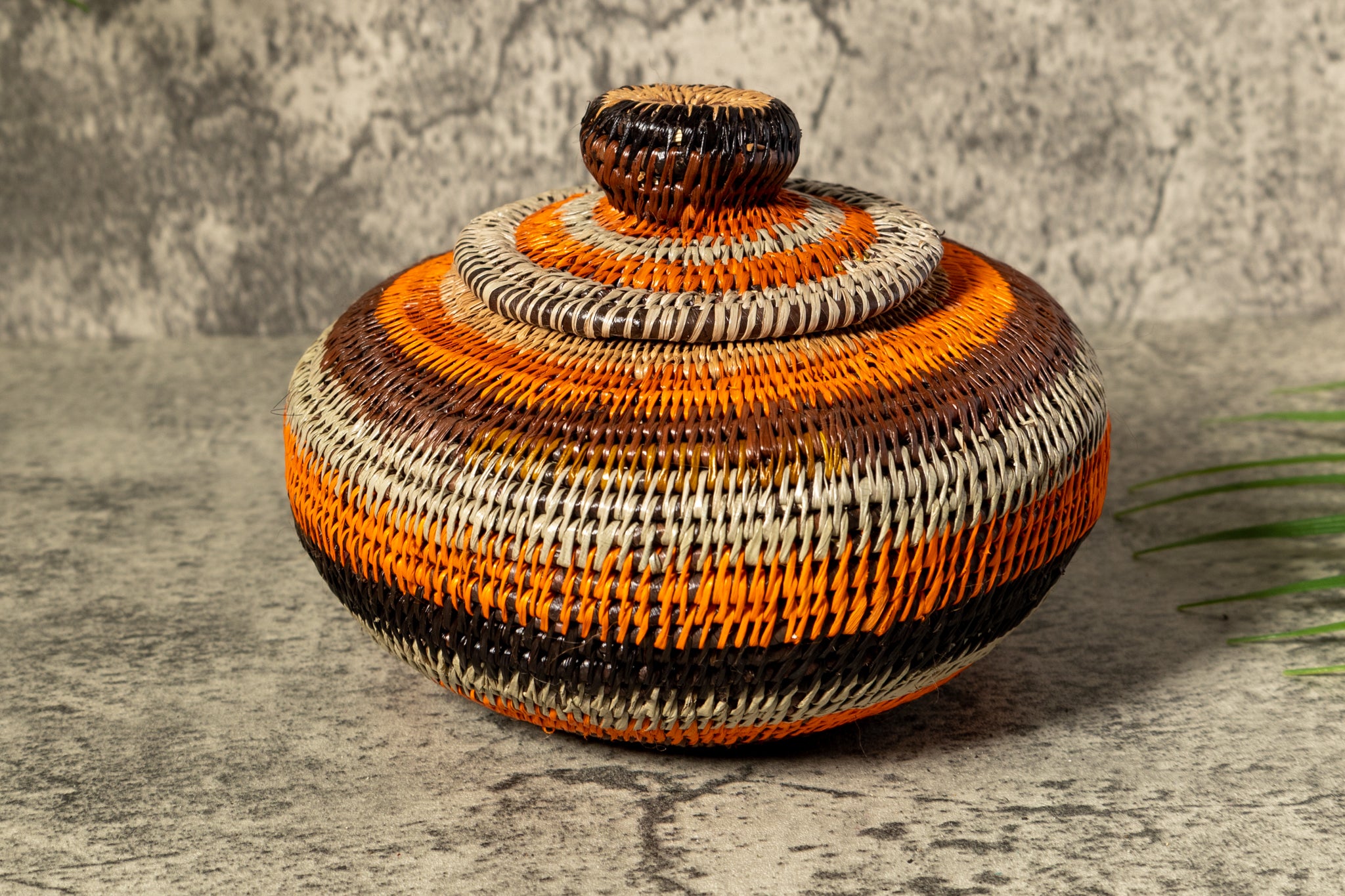 Orange Forest Fantasy Woven Basket With Top