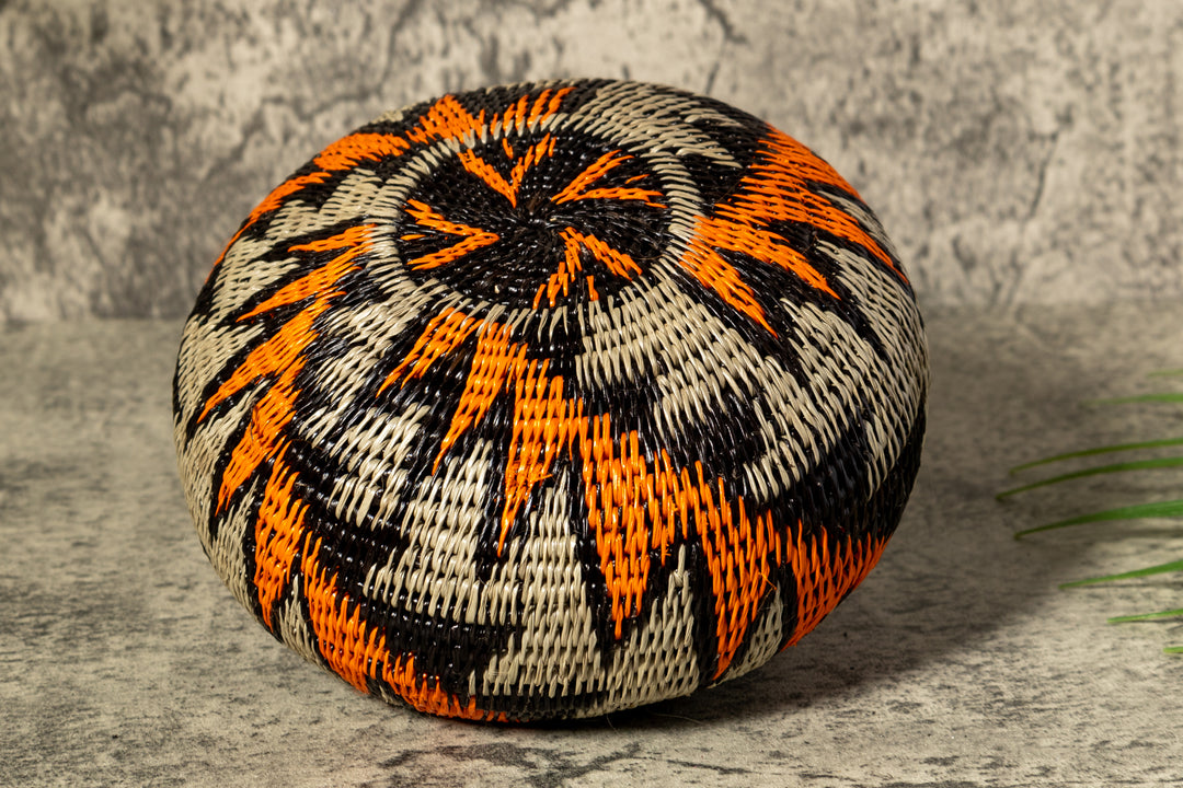 Strange Palm Frond Woven Basket With Top