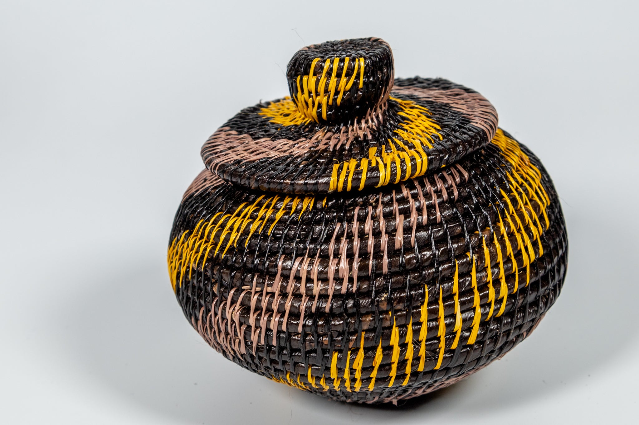 Black And Gold Swirl Woven Basket With Top