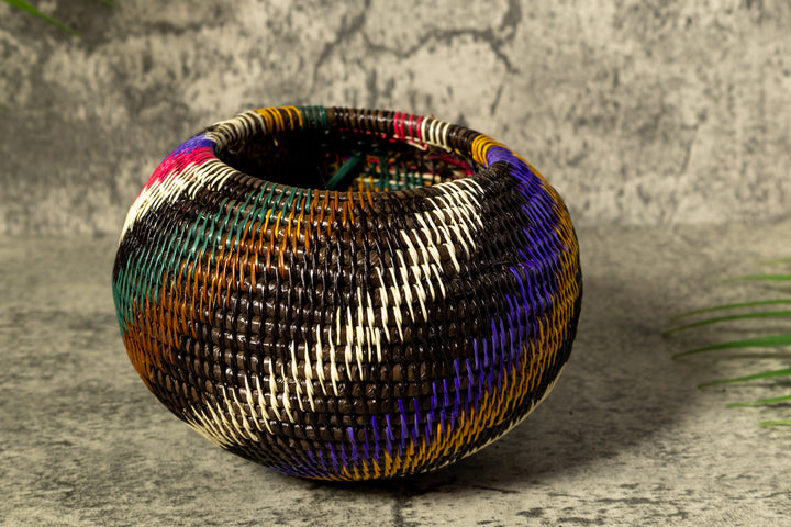Rainforest Rainbow Swirl Woven Basket With Top