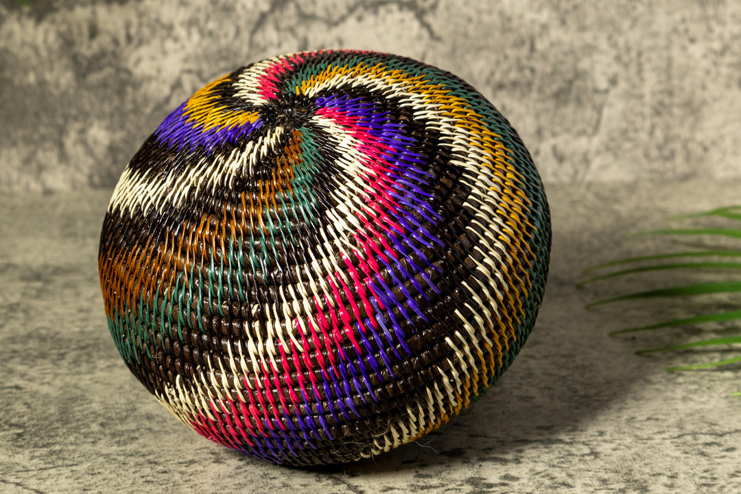 Rainforest Rainbow Swirl Woven Basket With Top